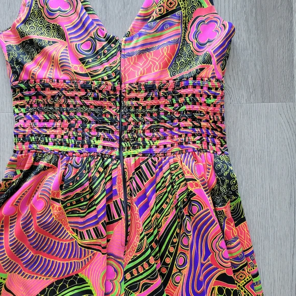 Vintage 70s 80s Vibrant Print Genie Artsy Multicolor Wide Leg Jumpsuit Sz Small - Picture 6 of 16